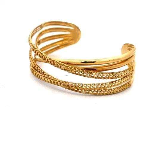 CROSSOVER GOLD CUFF BRACELET 5 ROW 18K YELLOW OPEN STYLE SPIGA LINK: CROSSOVER GOLD CUFF BRACELET 5 ROW 18K YELLOW OPEN STYLE SPIGA LINK CROSSOVER GOLD CUFF BRACELET 5 ROW 18K YELLOW OPEN STYLE SPIGA LINK This chic wide opens style cuff bracelet is crafted from18k yell