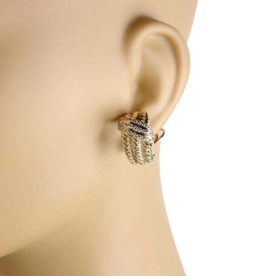 DAVID YURMAN HUGGIE EARRINGS DIAMOND 14K YELLOW GOLD TRIPLE CURVED CABLE STYLE: DAVID YURMAN HUGGIE EARRINGS DIAMOND 14K YELLOW GOLD TRIPLE CURVED CABLE STYLE DAVID YURMAN HUGGIE EARRINGS DIAMOND 14K YELLOW GOLD TRIPLE CURVED CABLE STYLE David Yurman Diamond 14k Yellow Gold Tripl