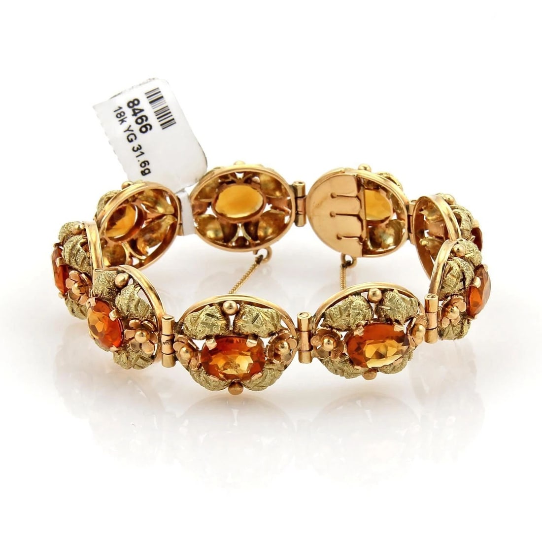 ART NOUVEAU GOLD CITRINE BRACELET 18K YELLOW GOLD FLORAL DESIGN (1 of 1)