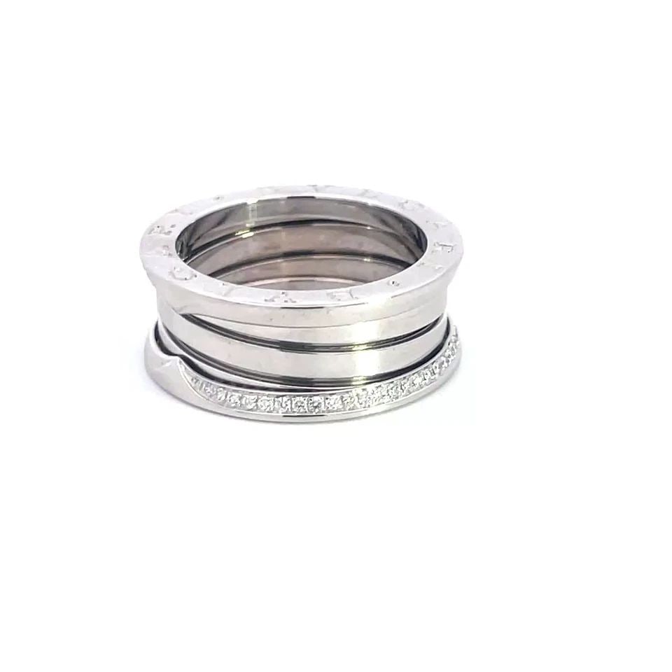 BULGARI B ZERO.1 RING DIAMOND 18K WHITE GOLD W/BOX CERT & PAPER: BULGARI B ZERO.1 RING DIAMOND 18K WHITE GOLD W/BOX CERT & PAPER BULGARI B ZERO.1 RING DIAMOND 18K WHITE GOLD W/BOX CERT & PAPER A gorgeous authentic ring by Bulgari from the B Zero.1 Collection. It is