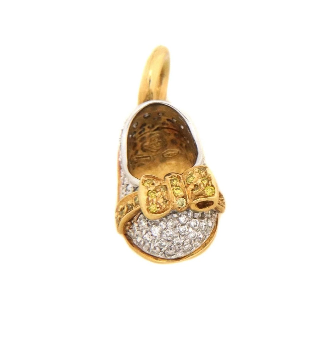 AARON BASHA CHARM FULL PAVE DIAMOND 18K TWO TONE GOLD BOW TOP BABY SHOE (1 of 2)