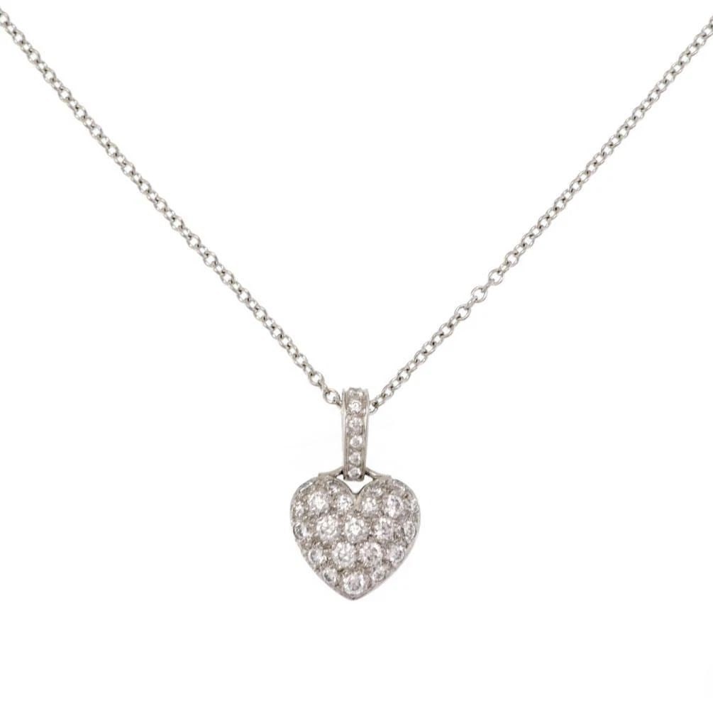 TIFFANY & CO. FRANCE PAVE DIAMOND PLATINUM HEART PENDANT & CHAIN 2003: TIFFANY & CO. FRANCE PAVE DIAMOND PLATINUM HEART PENDANT & CHAIN 2003 TIFFANY & CO. FRANCE PAVE DIAMOND PLATINUM HEART PENDANT & CHAIN 2003 Tiffany & Co. France Pave Diamond Platinum Heart Pendant & C