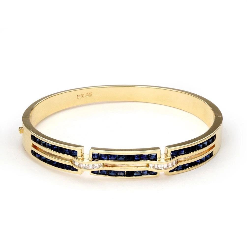ESTATE 4.10CT SAPPHIRE & DIAMOND 14K YELLOW GOLD BANGLE BRACELET (1 of 2)