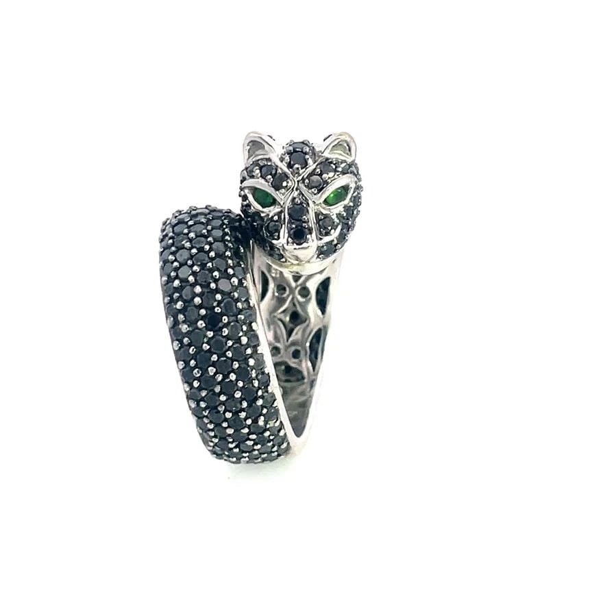 SONIA BITTON GOLD PANTHER RING 3.50CT BLACK DIAMOND 14K WHITE BYPASS STYLE (1 of 2)