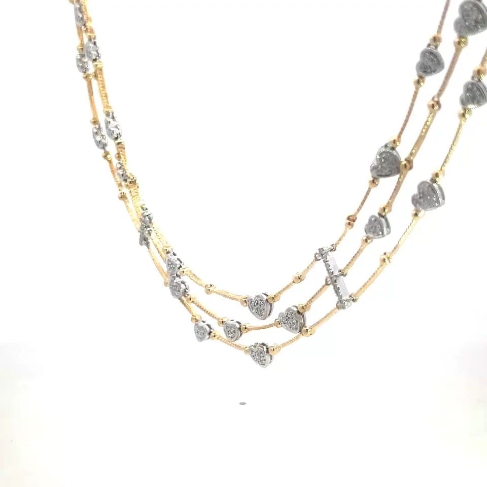 DIAMOND GOLD COLLAR NECKLACE 14K TWO TONE 3 STRAND SWAG STYLE HEART MOTIFS (1 of 1)