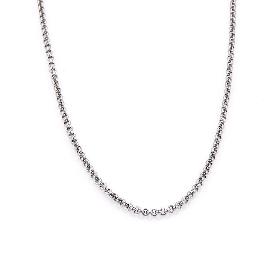 CHOPARD 18K WHITE GOLD 3.5MM ROLO LINK CHAIN 17" LONG: CHOPARD 18K WHITE GOLD 3.5MM ROLO LINK CHAIN 17" LONG CHOPARD 18K WHITE GOLD 3.5MM ROLO LINK CHAIN 17" LONG 66796 Chopard White Gold 3.5mm Rolo Link Chain 17" Long Description This authentic rolo link