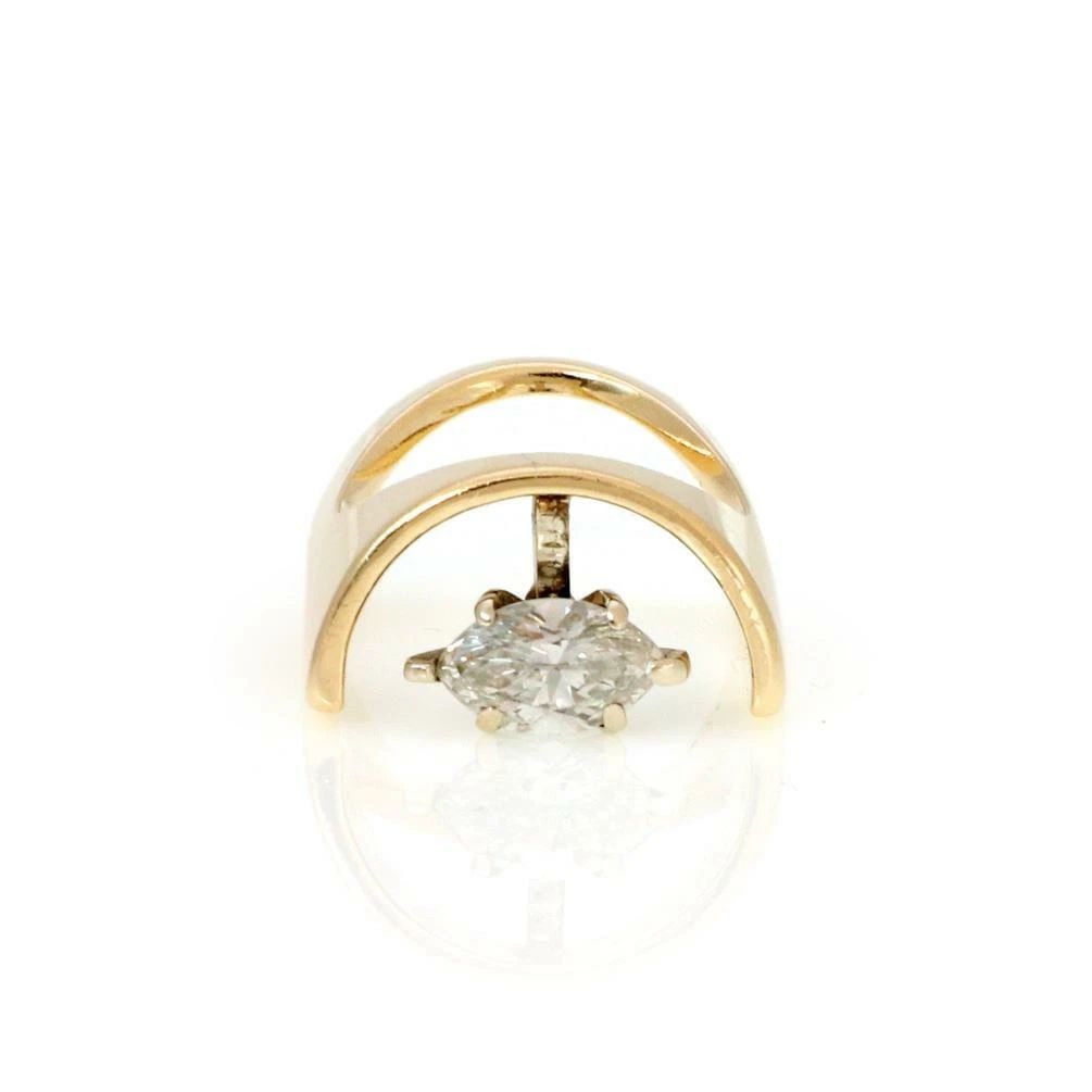VINTAGE MARQUEE DIAMOND SOLITAIRE 14K YELLOW GOLD UNIQUE RING SIZE 4 (1 of 2)