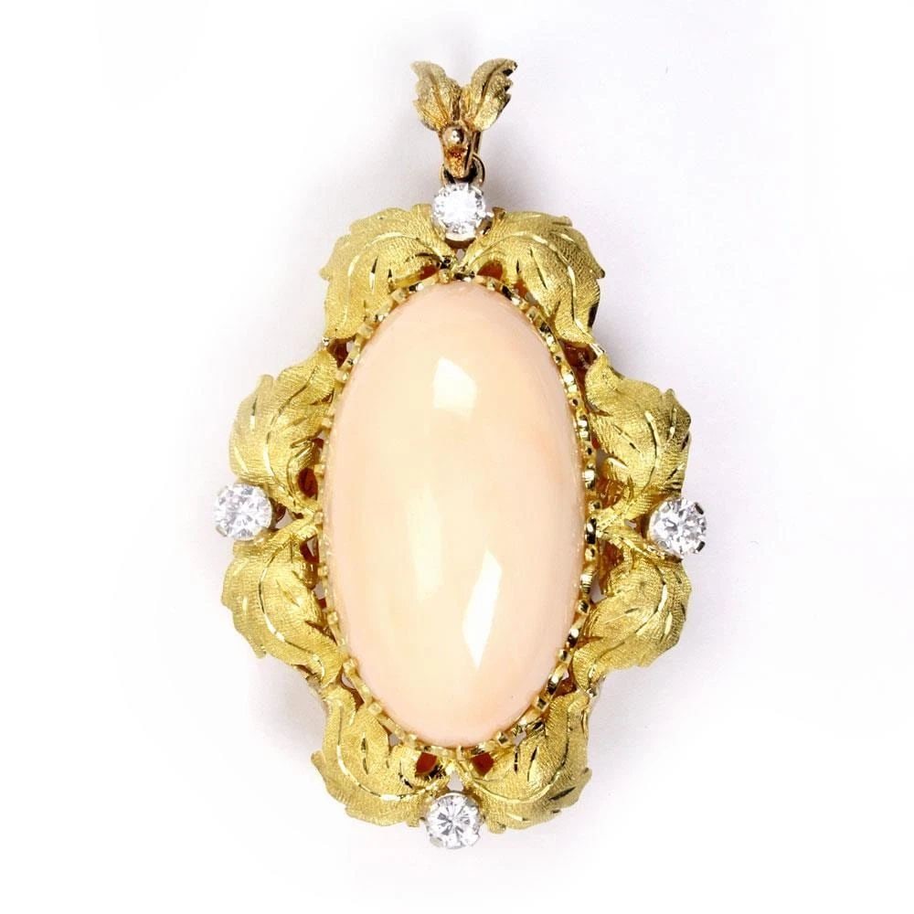 DIAMOND CORAL PENDANT LEAF DESIGN 18K GOLD LARGE SIZE ESTATE (1 of 2)