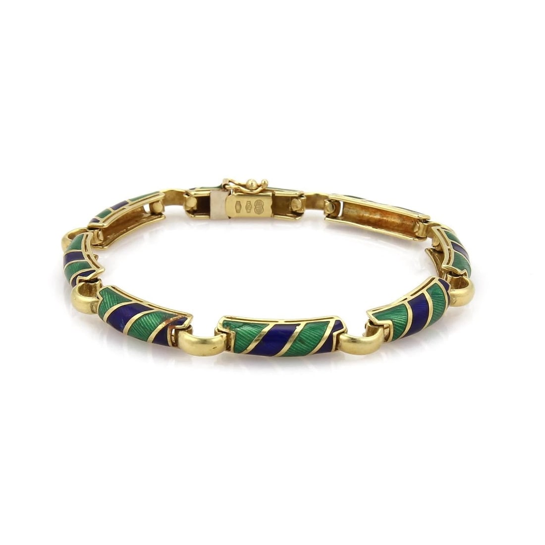 ENAMEL GOLD BRACELET 18K YELLOW CANDY STRIPE BAR LINK VINTAGE (1 of 2)