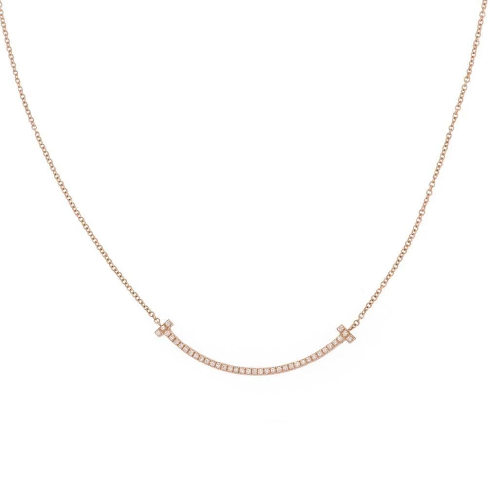 TIFFANY & CO. "T SMILE" DIAMOND 18K ROSE GOLD PENDANT & CHAIN NECKLACE: TIFFANY & CO. "T SMILE" DIAMOND 18K ROSE GOLD PENDANT & CHAIN NECKLACE TIFFANY & CO. "T SMILE" DIAMOND 18K ROSE GOLD PENDANT & CHAIN NECKLACE Tiffany & Co. "T Smile" Diamond 18k Rose Gold Pendant & Ch