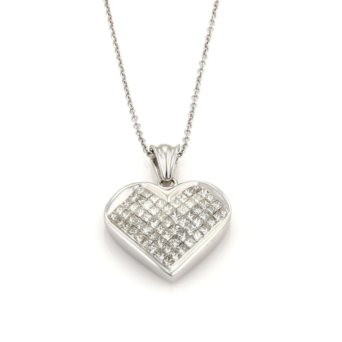 DIAMOND GOLD HEART NECKLACE 1.99CT PRINCESS CUT PENDANT 14K WHITE CHAIN: DIAMOND GOLD HEART NECKLACE 1.99CT PRINCESS CUT PENDANT 14K WHITE CHAIN DIAMOND GOLD HEART NECKLACE 1.99CT PRINCESS CUT PENDANT 14K WHITE CHAIN This Diamond heart necklace features stunning princess c
