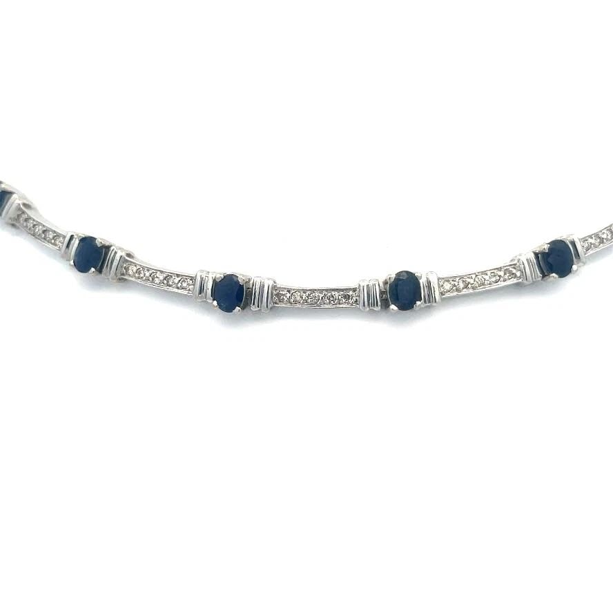 GOLD SAPPHIRE DIAMOND NECKLACE 14K WHITE BAR LINK (1 of 2)