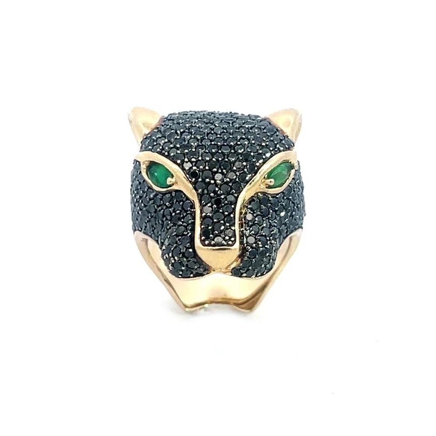 BLACK DIAMOND GOLD PANTHER RING 14K YELLOW WITH GEMSTONE (1 of 2)