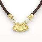 GOLD LEATHER NECKLACE 14K YELLOW CHERUBS & NYMPHS WOVEN CORD NECKLACE (1 of 2)
