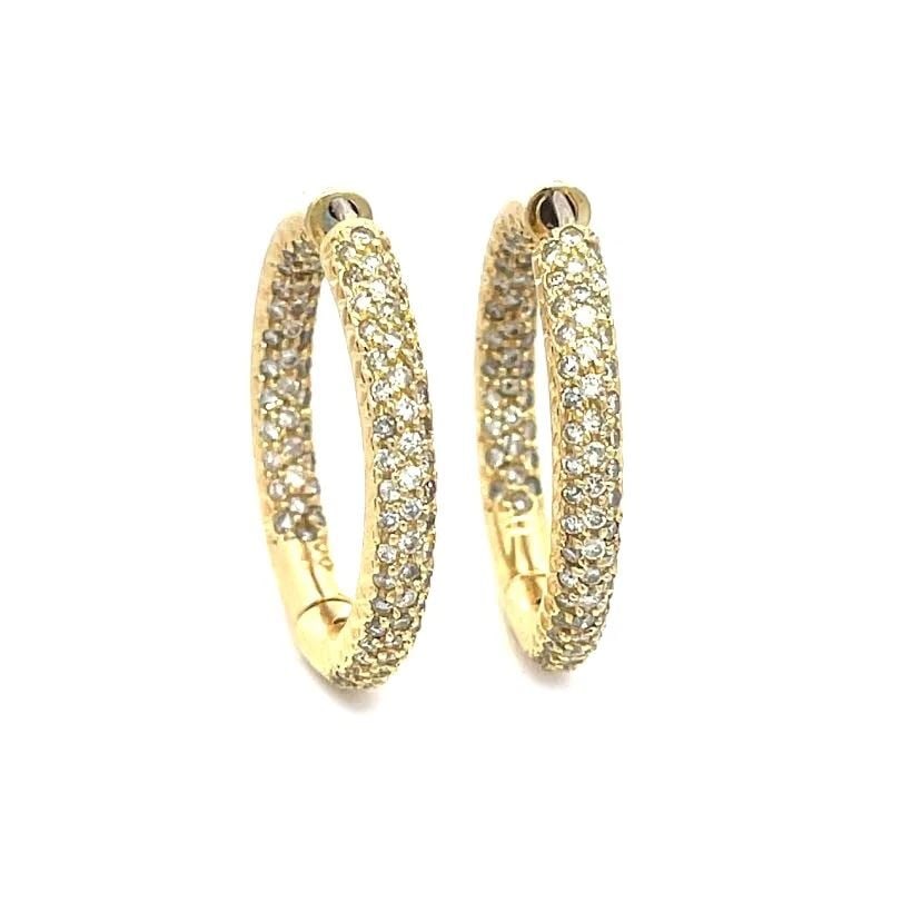 NATURAL DIAMOND GOLD HOOP EARRINGS 14K YELLOW INSIDE OUT PUFFED STYLE (1 of 2)