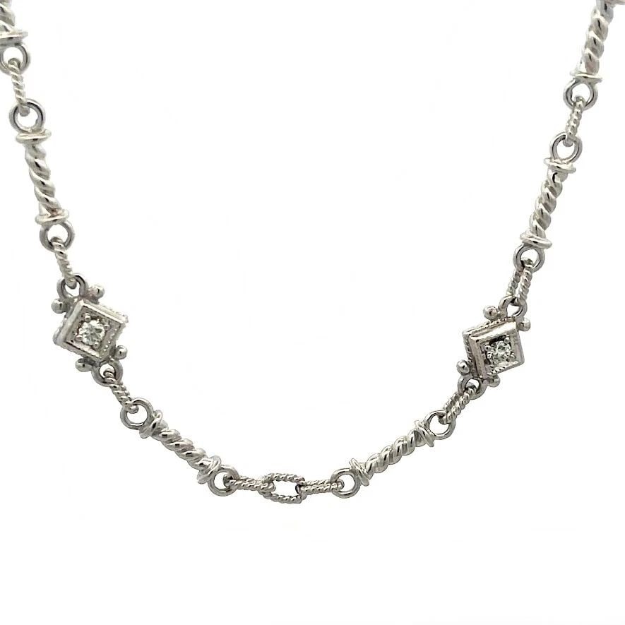 JUDITH RIPKA GOLD DIAMOND NECKLACE 18K WHITE ASSORTED STYLE LINKS: JUDITH RIPKA GOLD DIAMOND NECKLACE 18K WHITE ASSORTED STYLE LINKS JUDITH RIPKA GOLD DIAMOND NECKLACE 18K WHITE ASSORTED STYLE LINKS This is a lovely authentic necklace by Judith Ripka, it is crafted f