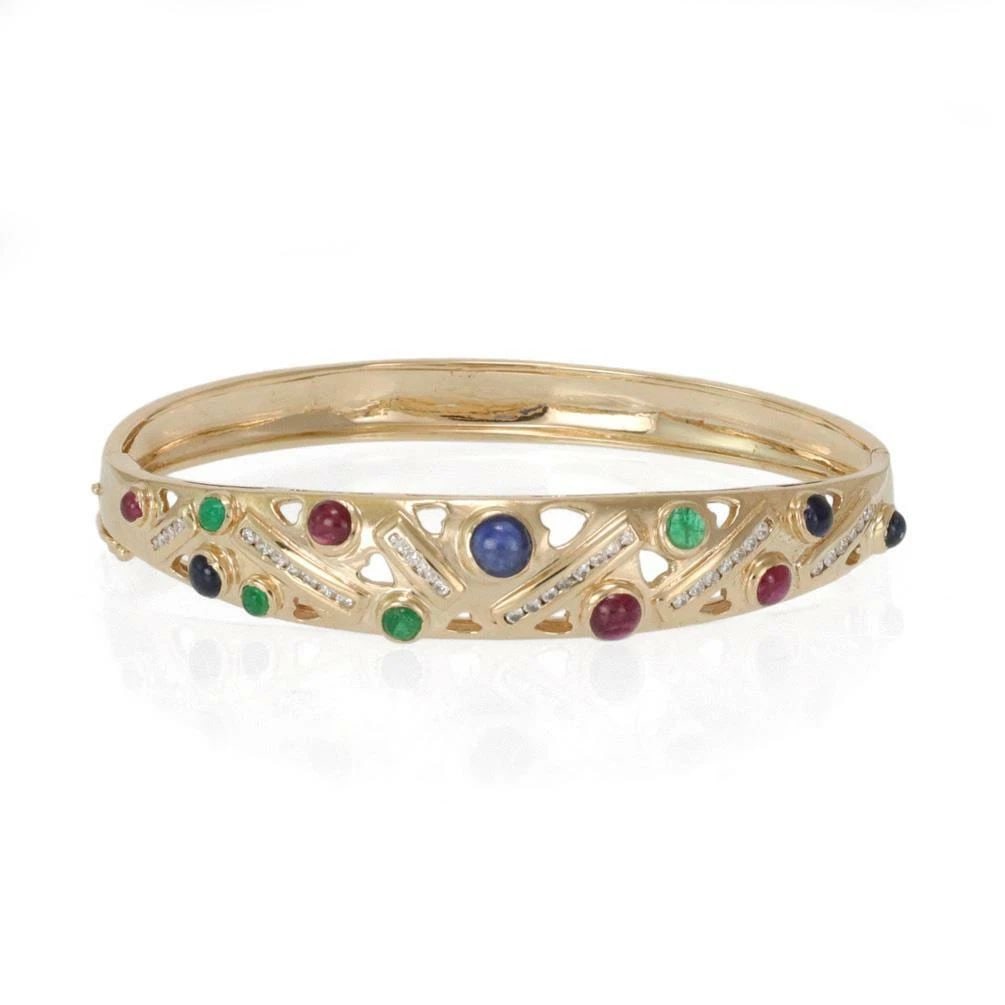 BRACELET DIAMOND & GEMS 14K YELLOW GOLD OPEN DESIGN BANGLE ESTATE (1 of 2)