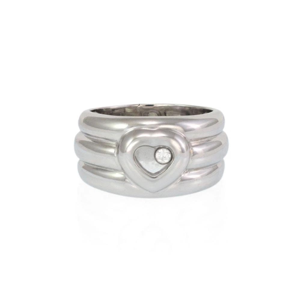 CHOPARD HAPPY DIAMOND 18K WHITE GOLD 12MM WIDE HEART RING SIZE 7.75 (1 of 2)