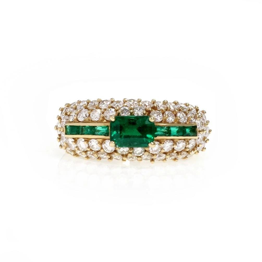 18K YELLOW GOLD 2.40CT DIAMOND & EMERALD CUT EMERALD COCKTAIL RING SIZE - 7 (1 of 2)