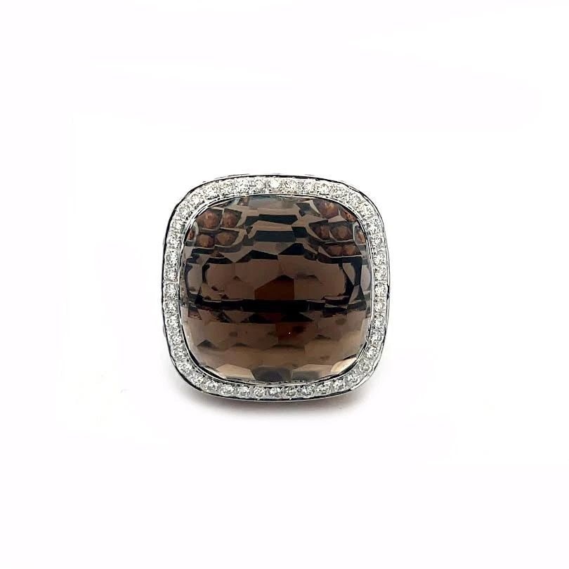 DIAMOND & GEMS GOLD RING 18K TWO TONE LARGE CUSHION TOP: DIAMOND & GEMS GOLD RING 18K TWO TONE LARGE CUSHION TOP DIAMOND & GEMS GOLD RING 18K TWO TONE LARGE CUSHION TOP This is a large, beautiful cocktail ring, it is crafted from 18k white gold with black r