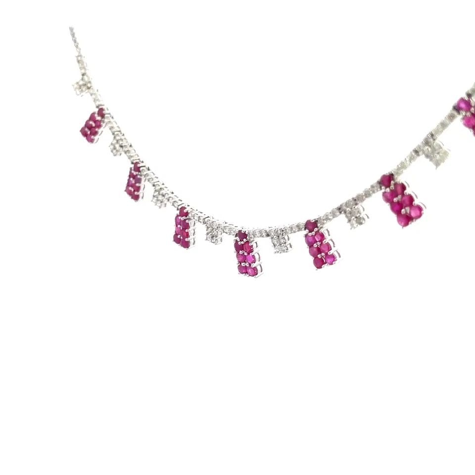 RUBIES DIAMOND GOLD COLLAR NECKLACE 14K WHITE POPCORN CHAIN: RUBIES DIAMOND GOLD COLLAR NECKLACE 14K WHITE POPCORN CHAIN RUBIES DIAMOND GOLD COLLAR NECKLACE 14K WHITE POPCORN CHAIN This is a lovely necklace is crafted from 14k white gold featuring a 6 inches lo
