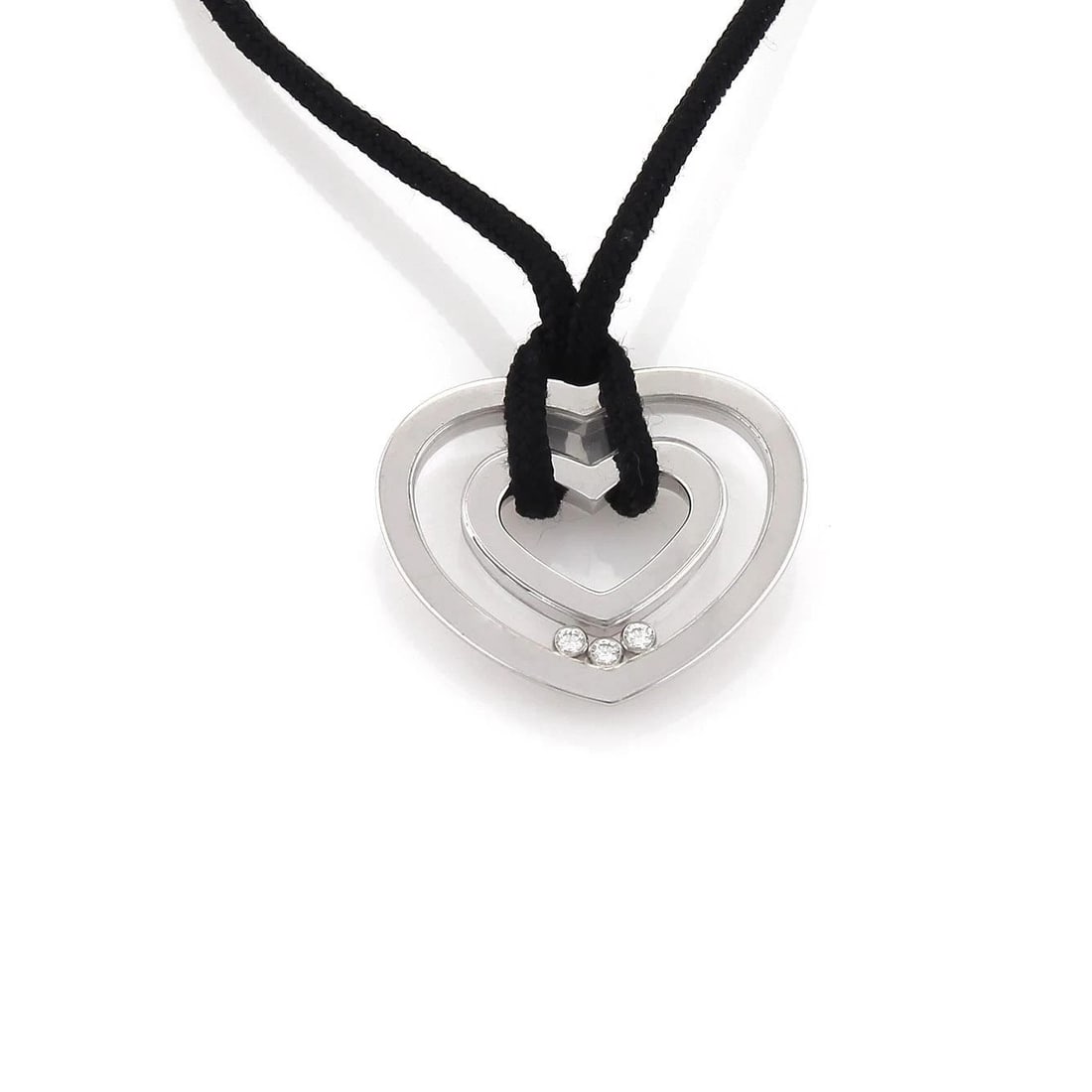 CHOPARD PENDANT HAPPY DIAMOND 18K WHITE GOLD HEART BLACK CORD (1 of 2)