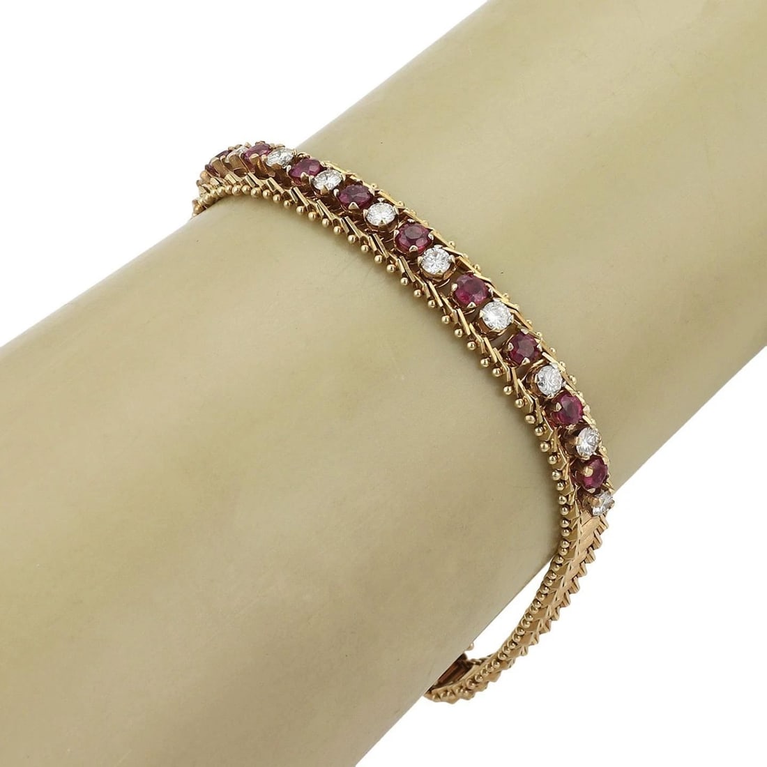DIAMOND & RUBY GOLD BRACELET14K YELLOW FLEXIBLE BAND VINTAGE (1 of 2)