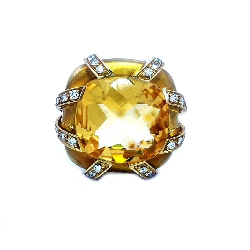 MARLENE STOWE GOLD DIAMOND PENDANT-BROOCH CITRINE 18K YELLOW CUSHION SHAPE (1 of 2)