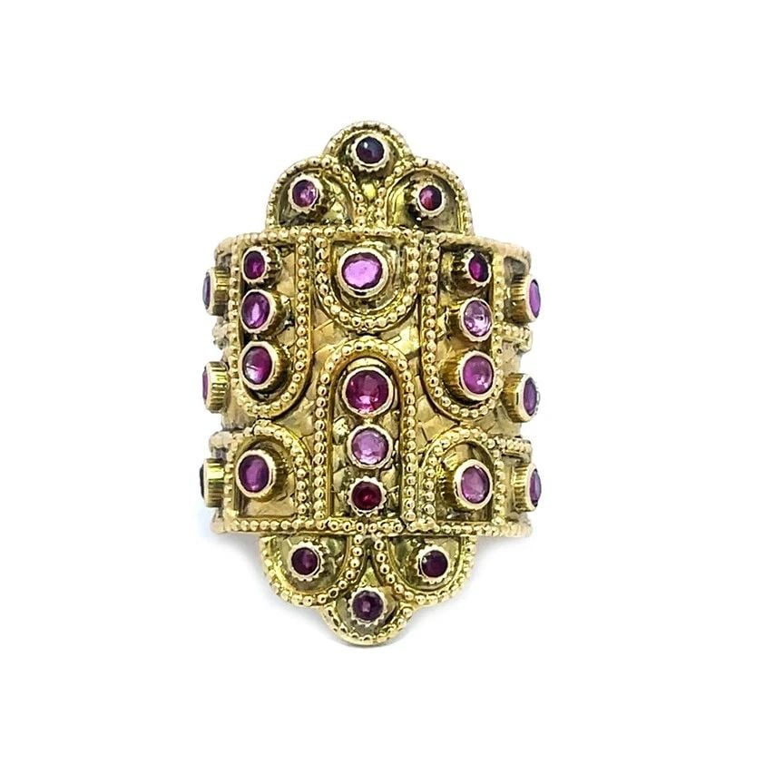LALAOUNIS RUBY GOLD RING 18K YELLOW FANCY LONG FINGER STYLE GREECE VINTAGE (1 of 2)