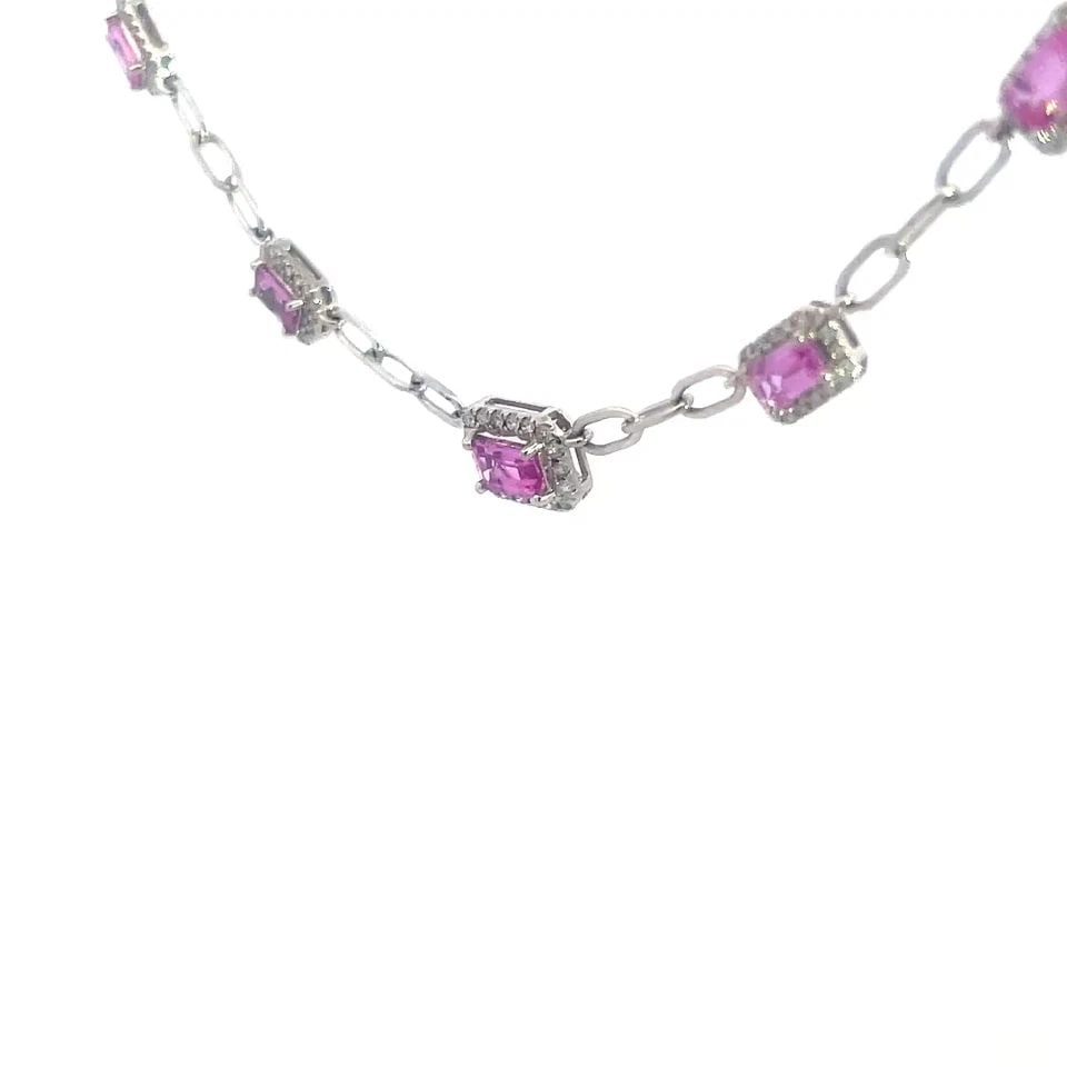 PINK SAPPHIRE DIAMOND GOLD NECKLACE 14K WHITE RECTANGLE MOTIFS STYLE: PINK SAPPHIRE DIAMOND GOLD NECKLACE 14K WHITE RECTANGLE MOTIFS STYLE PINK SAPPHIRE DIAMOND GOLD NECKLACE 14K WHITE RECTANGLE MOTIFS STYLE This beautiful collar necklace features a beautiful design wit