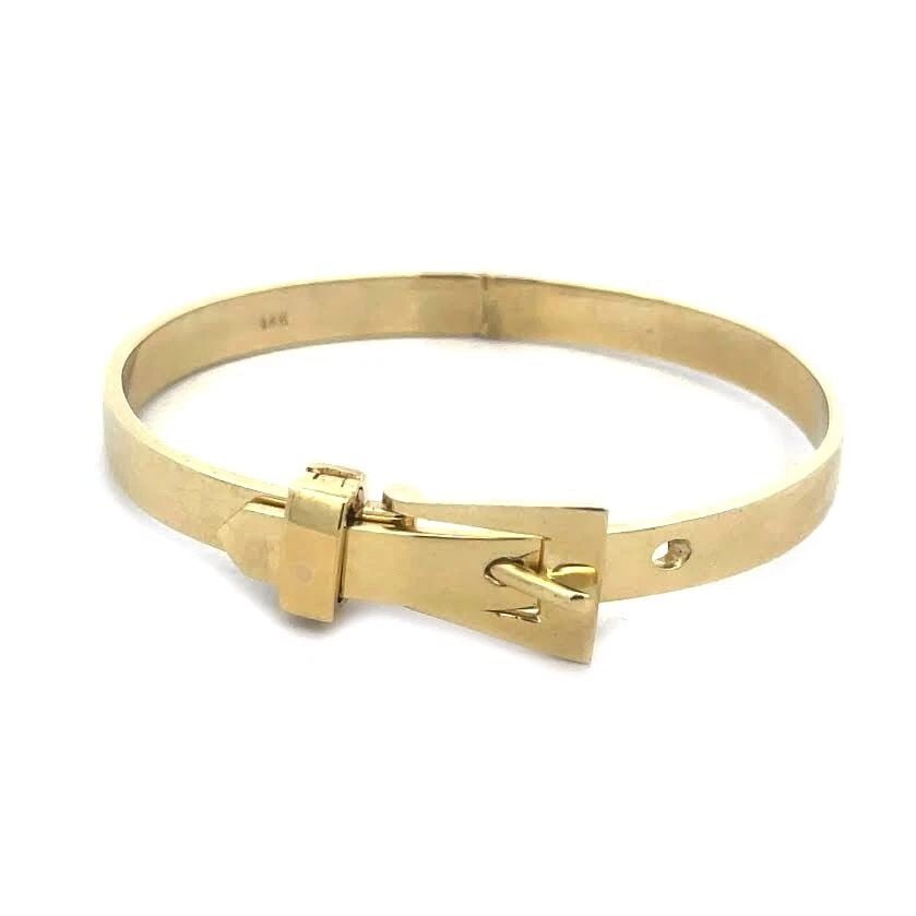 BELT & BUCKLE BRACELET 14K YELLOW GOLD HINGED WIDE BAND BANGLE (1 of 2)