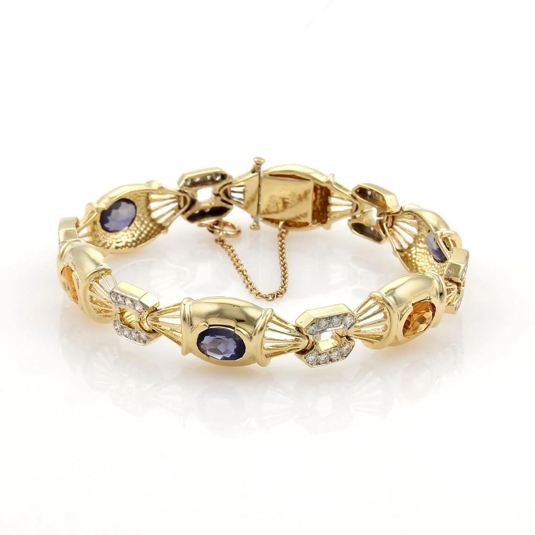 DIAMOND GOLD BRACELET 14K YELLOW GOLD MULTICOLOR GEMS FANCY LINK (1 of 2)