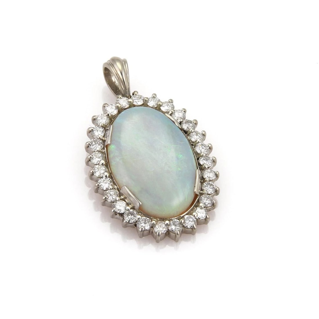 VINTAGE 16.50CTW FIRE OPAL & DIAMOND 14K WHITE GOLD OVAL PENDANT (1 of 1)