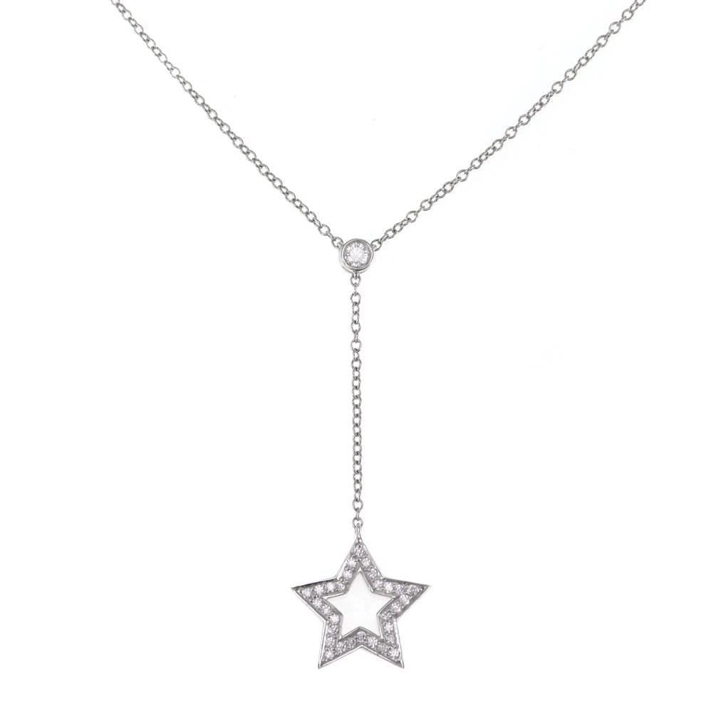 TIFFANY & CO. DIAMOND PLATINUM LARIAT STAR PENDANT & CHAIN: TIFFANY & CO. DIAMOND PLATINUM LARIAT STAR PENDANT & CHAIN TIFFANY & CO. DIAMOND PLATINUM LARIAT STAR PENDANT & CHAIN Tiffany & Co. Diamond Platinum Lariat Star Pendant & Chain Description This is a l