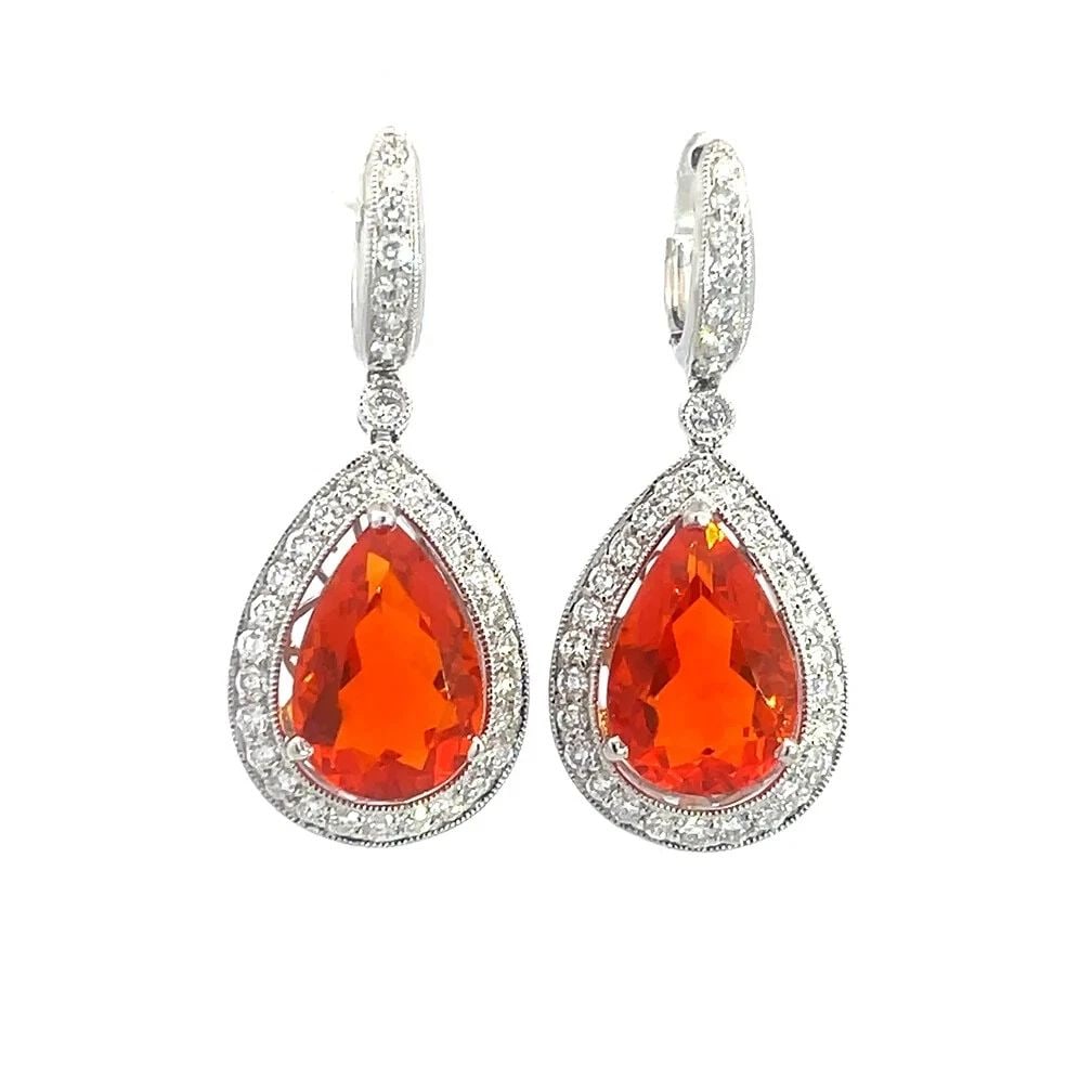 DIAMOND MEXICAN OPAL GOLD EARRINGS 18K WHITE PEAR SHAPE DANGLE STYLE: DIAMOND MEXICAN OPAL GOLD EARRINGS 18K WHITE PEAR SHAPE DANGLE STYLE DIAMOND MEXICAN OPAL GOLD EARRINGS 18K WHITE PEAR SHAPE DANGLE STYLE This is a stunning pair of drop dangle earrings; they are craf
