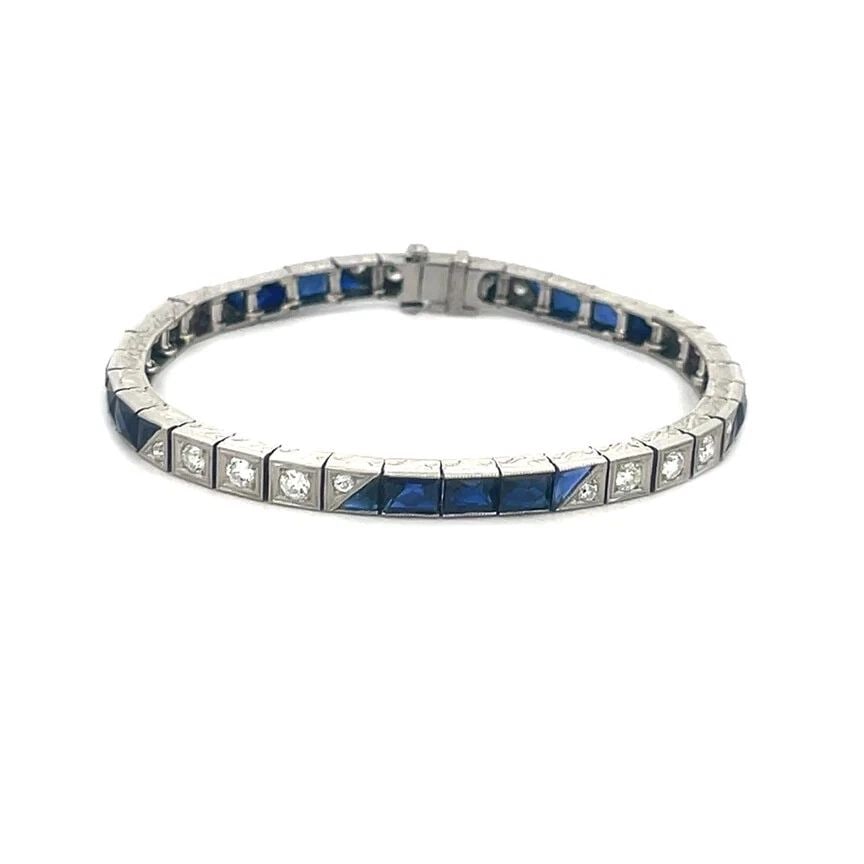 ART DECO DIAMOND BRACELET PLATINUM MILGRAIN RECTANGLE LINKS (1 of 2)