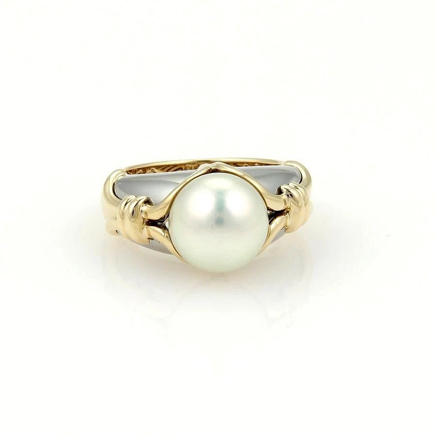 BULGARI PEARL GOLD RING 18K YELLOW & WHITE FANCY DOME SHANK (1 of 1)
