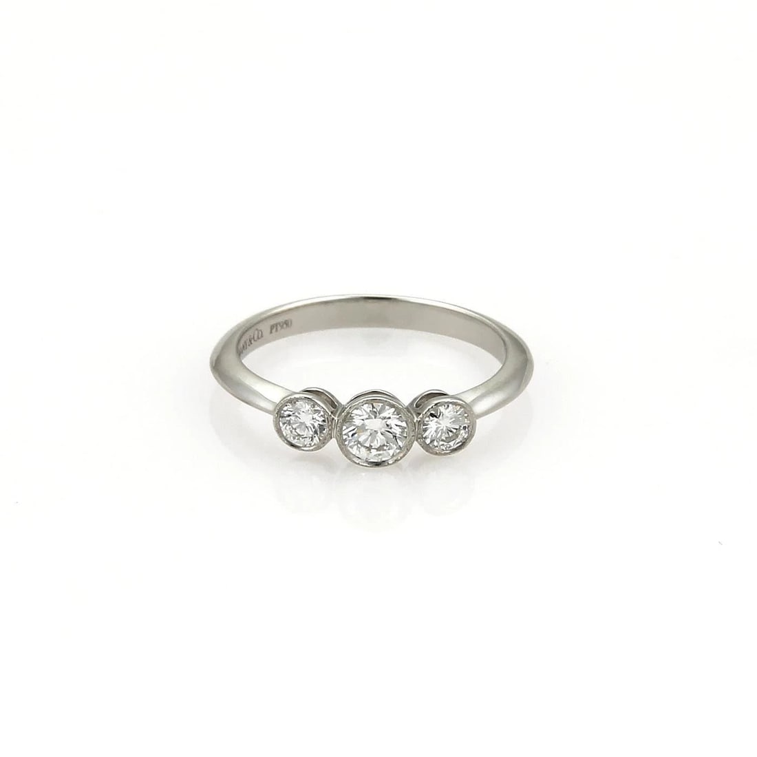 TIFFANY & CO. 3 DIAMOND RING PLATINUM WEDDING BAND KNIFE EDGE SIZE - 4 (1 of 2)