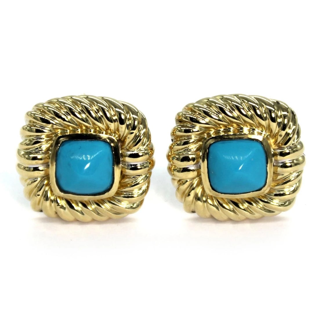DAVID YURMAN TURQUOISE EARRINGS 18K YELLOW GOLD SQUARE CABLE POST CLIP: DAVID YURMAN TURQUOISE EARRINGS 18K YELLOW GOLD SQUARE CABLE POST CLIP DAVID YURMAN TURQUOISE EARRINGS 18K YELLOW GOLD SQUARE CABLE POST CLIP The David Yurman Turquoise Earrings in 18k Yellow Gold are