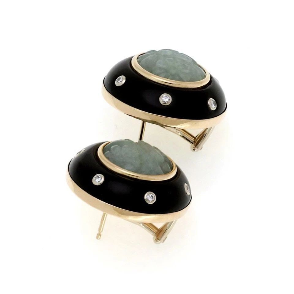 EARRINGS TRIANIAN I MAGNIN DIAMOND GEMSTONE ONYX 14K YELL GOLD ROUND POST CLIP: EARRINGS TRIANIAN I MAGNIN DIAMOND GEMSTONE ONYX 14K YELL GOLD ROUND POST CLIP EARRINGS TRIANIAN I MAGNIN DIAMOND GEMSTONE ONYX 14K YELL GOLD ROUND POST CLIP The product is a pair of vintage earrings 
