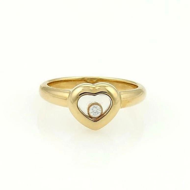 CHOPARD HAPPY DIAMOND 18K YELLOW GOLD HEART RING SIZE 7.25 CERT (1 of 2)