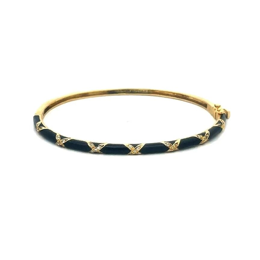 HIDALGO ENAMEL GOLD BANGLE DIAMOND 18K YELLOW SLIM OVAL SHAPE X STYLE (1 of 2)