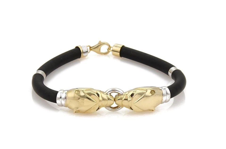 GOLD PANTHER BRACELET 18K TWO TONE DOUBLE HEAD RUBBER CORD BRACELET RCI: GOLD PANTHER BRACELET 18K TWO TONE DOUBLE HEAD RUBBER CORD BRACELET RCI GOLD PANTHER BRACELET 18K TWO TONE DOUBLE HEAD RUBBER CORD BRACELET RCI This is a beautiful bracelet from RCI Turkey, it is craf