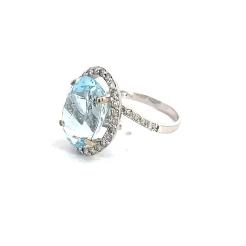 ESTATE 8.75CT AQUAMARINE DIAMOND OVAL HALO 14K WHITE GOLD COCKTAIL RING SIZE 7: ESTATE 8.75CT AQUAMARINE DIAMOND OVAL HALO 14K WHITE GOLD COCKTAIL RING SIZE 7 ESTATE 8.75CT AQUAMARINE DIAMOND OVAL HALO 14K WHITE GOLD COCKTAIL RING SIZE 7 Estate 8.75ct Aquamarine Diamond Oval Halo