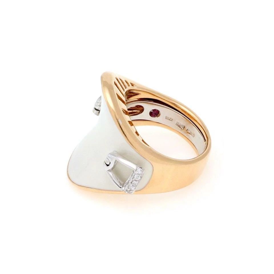 ROBERTO COIN RING DIAMOND WHITE STONE 18K GOLD SADDLE STIRRUP CONTOUR SIZE 6.5 (1 of 1)