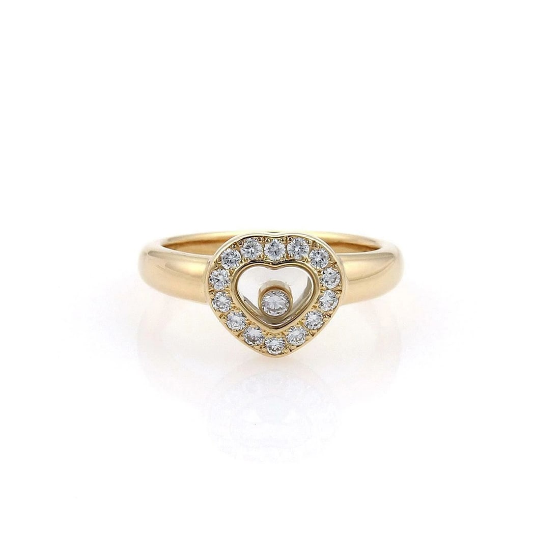 CHOPARD HAPPY DIAMOND 18K YELLOW GOLD DIAMOND HEART BEZEL RING SIZE 5.5: CHOPARD HAPPY DIAMOND 18K YELLOW GOLD DIAMOND HEART BEZEL RING SIZE 5.5 CHOPARD HAPPY DIAMOND 18K YELLOW GOLD DIAMOND HEART BEZEL RING SIZE 5.5 Chopard Happy Diamond 18k Yellow Gold Diamond Heart Beze
