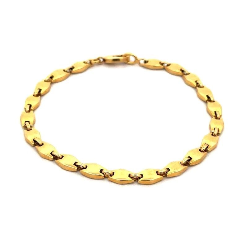 BAR LINK 18K GOLD BRACELET YELLOW RHOMBUS SHAPE SOLID LINKS: BAR LINK 18K GOLD BRACELET YELLOW RHOMBUS SHAPE SOLID LINKS BAR LINK 18K GOLD BRACELET YELLOW RHOMBUS SHAPE SOLID LINKS This is an elegant bar link bracelet, from 18k yellow gold with a polished finis