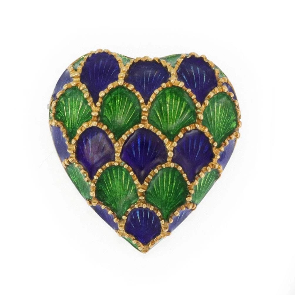 TIFFANY & CO. PENDANT PIN ENAMEL 18K YELLOW GOLD HEART: TIFFANY & CO. PENDANT PIN ENAMEL 18K YELLOW GOLD HEART TIFFANY & CO. PENDANT PIN ENAMEL 18K YELLOW GOLD HEART The Tiffany & Co. Pendant Pin Enamel in 18k Yellow Gold with a heart shape is a luxurious 