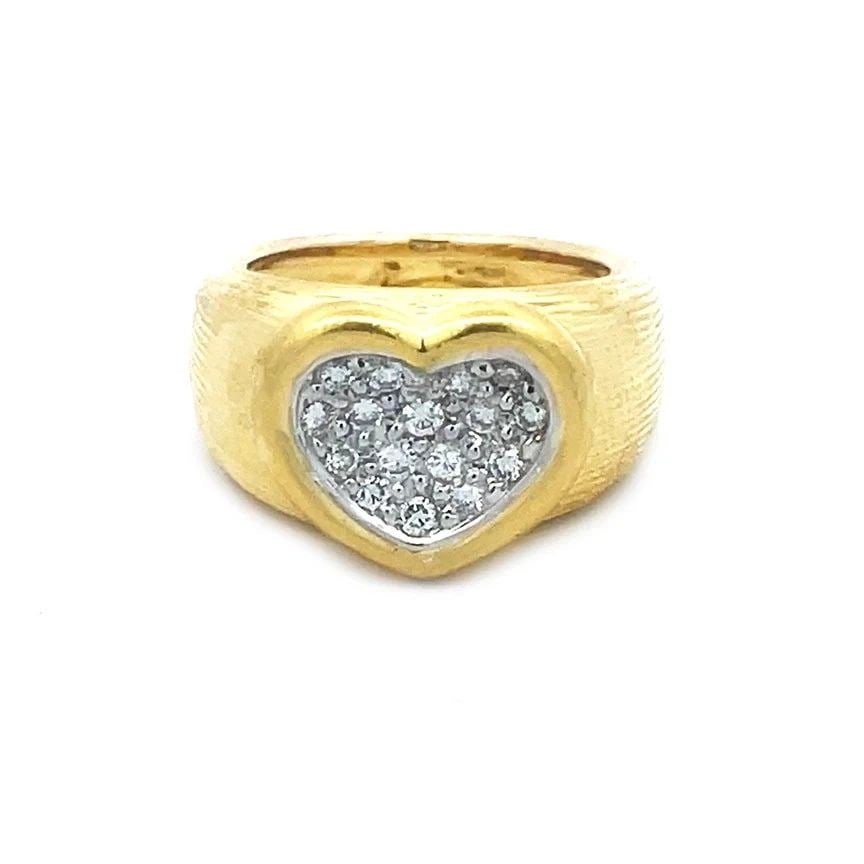 LAVIN NY DIAMOND GOLD RING 18K TWO TONE PAVE SET HEART GROOVED STYLE (1 of 2)