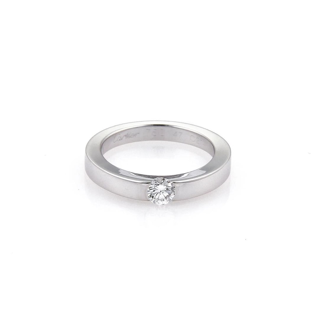 CARTIER DIAMOND GOLD RING 18K WHITE SOLITAIRE WEDDING BAND SIZE 4 (1 of 2)
